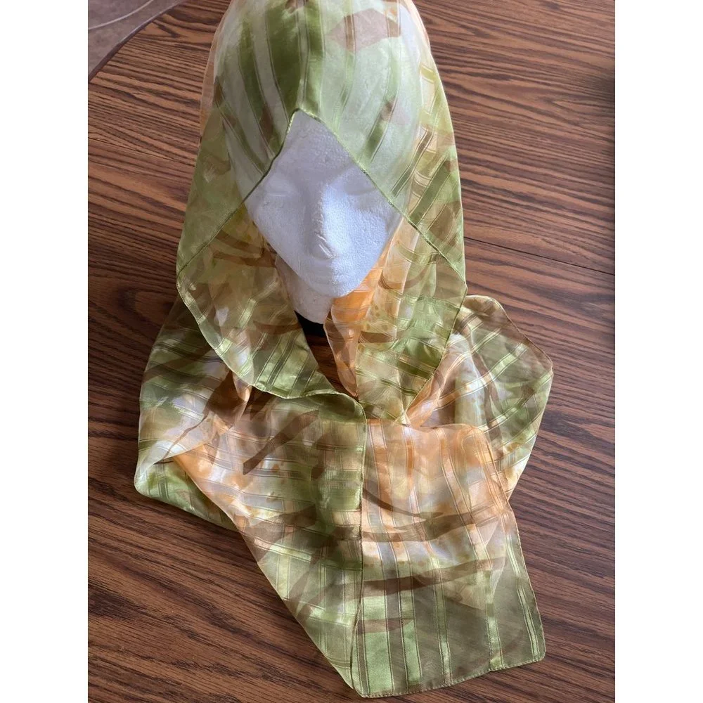 Sheer Green/Orange/Brown scarf made in Italy